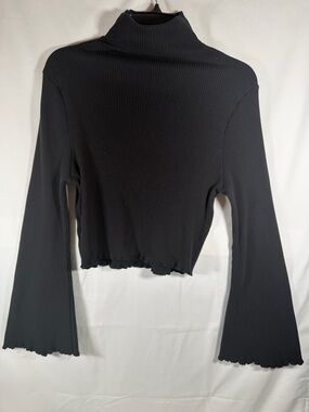 SHEIN Black Ribbed Turtleneck Crop Top